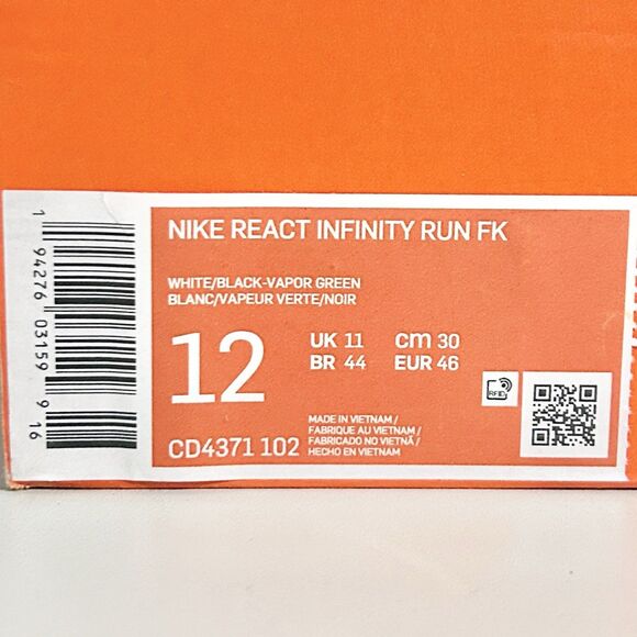 Nike React Infinity Run Flyknit “White Vapor Green” Men’s Size 12 Running Shoes main image 7